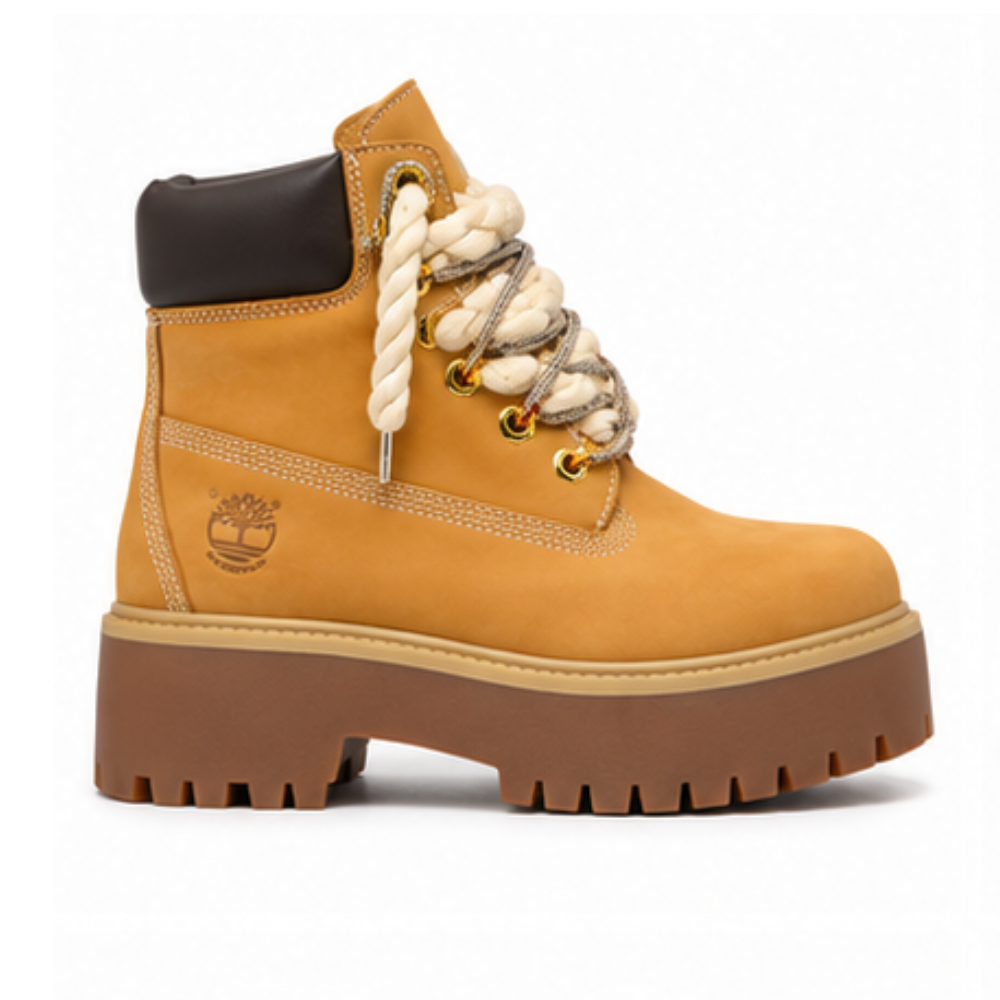 Timberland® Premium Plateau-Stiefel Stone Street Gelb mit maßgefertigten Kordel-Schnürsenkeln und Swarovski Glitzer Silber