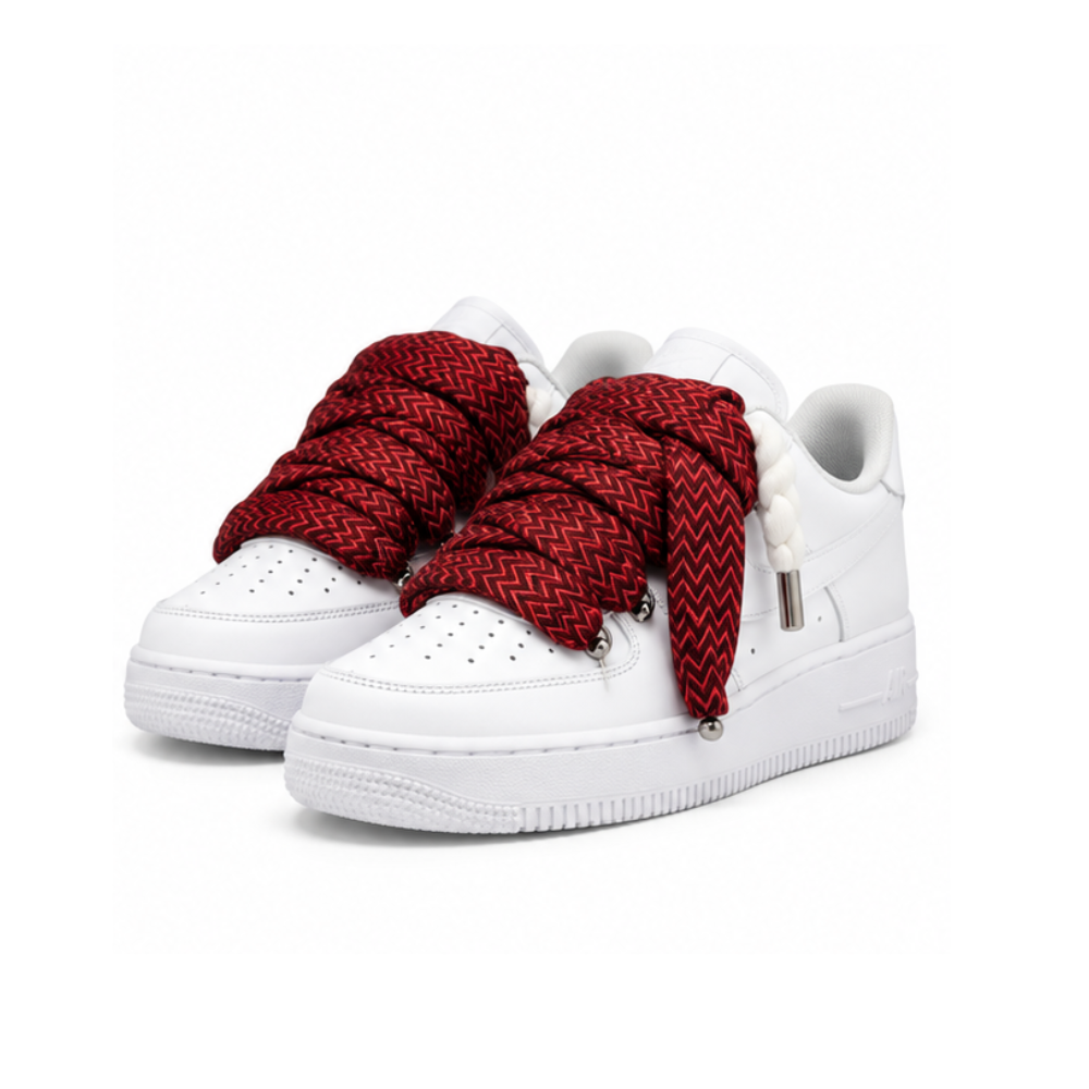 Nike Air Force 1 White Custom White Rope Laces Mood Lavin Style Bordeaux Red