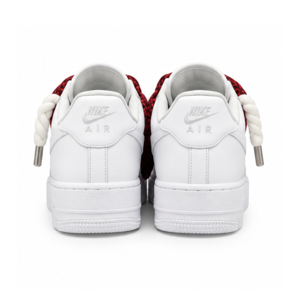 Nike Air Force 1 White Custom White Rope Laces Mood Lavin Style Bordeaux Red