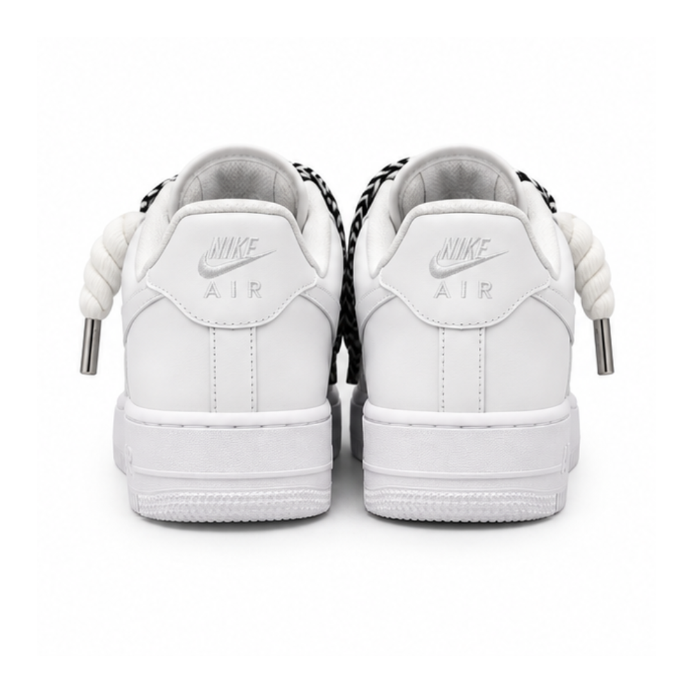 Nike Air Force 1 White Custom White Rope Laces Mood Lavin Style Black Grey