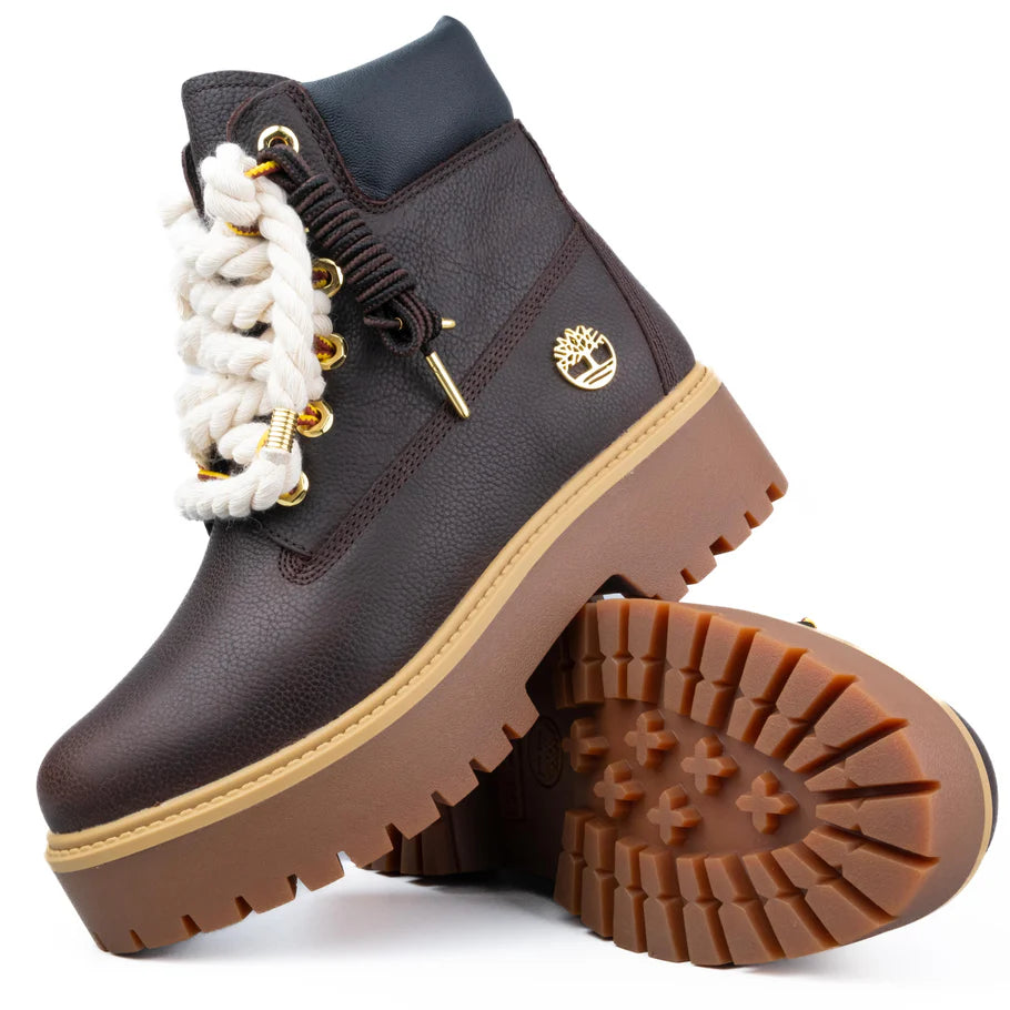 Timberland® Stivale Impermeabile Platform Premium Stone Street Marrone Scuro Custom Corda Beige Rope Laces