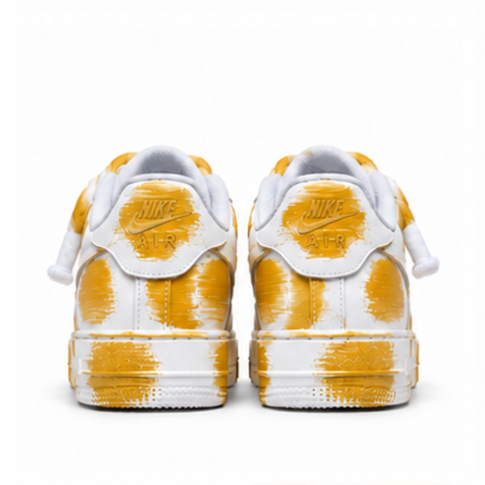 Nike Air Force 1 Custom White Rope Laces Effetto Sporco Spuorc Giallo Ocra Yellow Paint