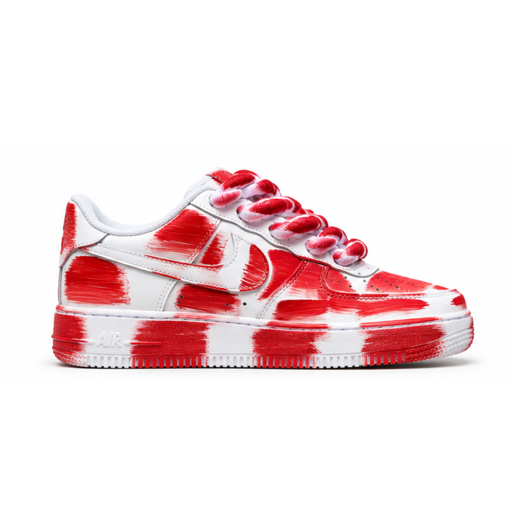Nike Air Force 1 Custom White Rope Laces Effetto Sporco Spuorc Red Paint