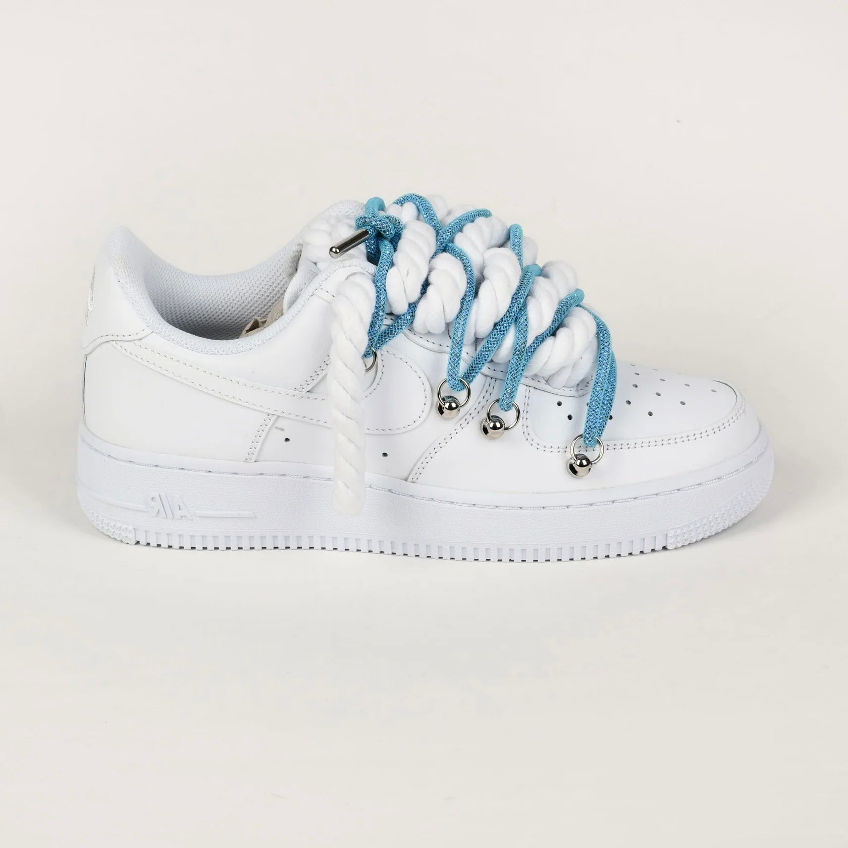 Nike Air Force 1 White Custom Blue Rope Laces Off Swarovski