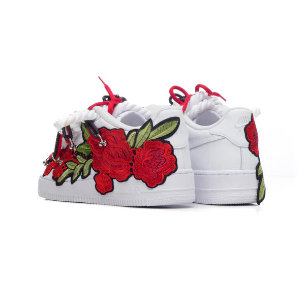 Nike Air Force 1 White Rope Laces Custom White Red Roses