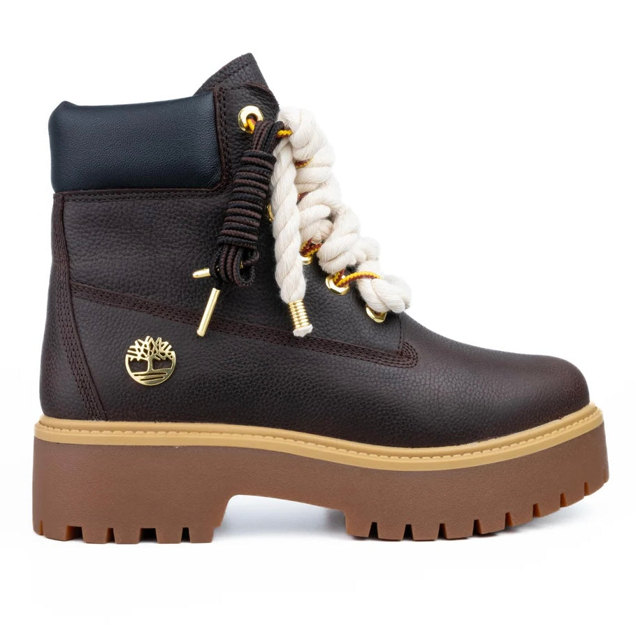 Timberland® Stivale Impermeabile Platform Premium Stone Street Marrone Scuro Custom Corda Beige Rope Laces