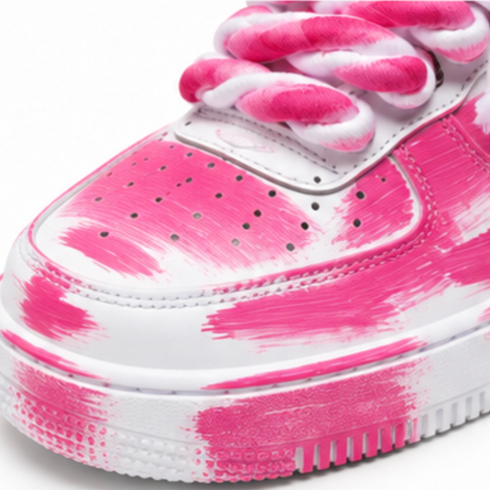 Nike Air Force 1 Custom White Rope Laces Effetto Sporco Spuorc Rosa Rose Paint
