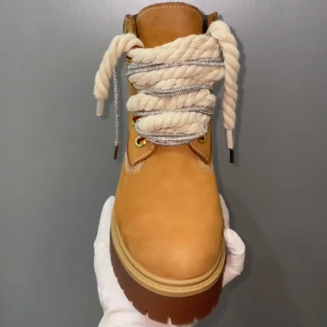 Timberland® Stivale Platform Premium Stone Street Giallo Custom Corda Rope Laces Off Swarovski Glitter Argento Silver