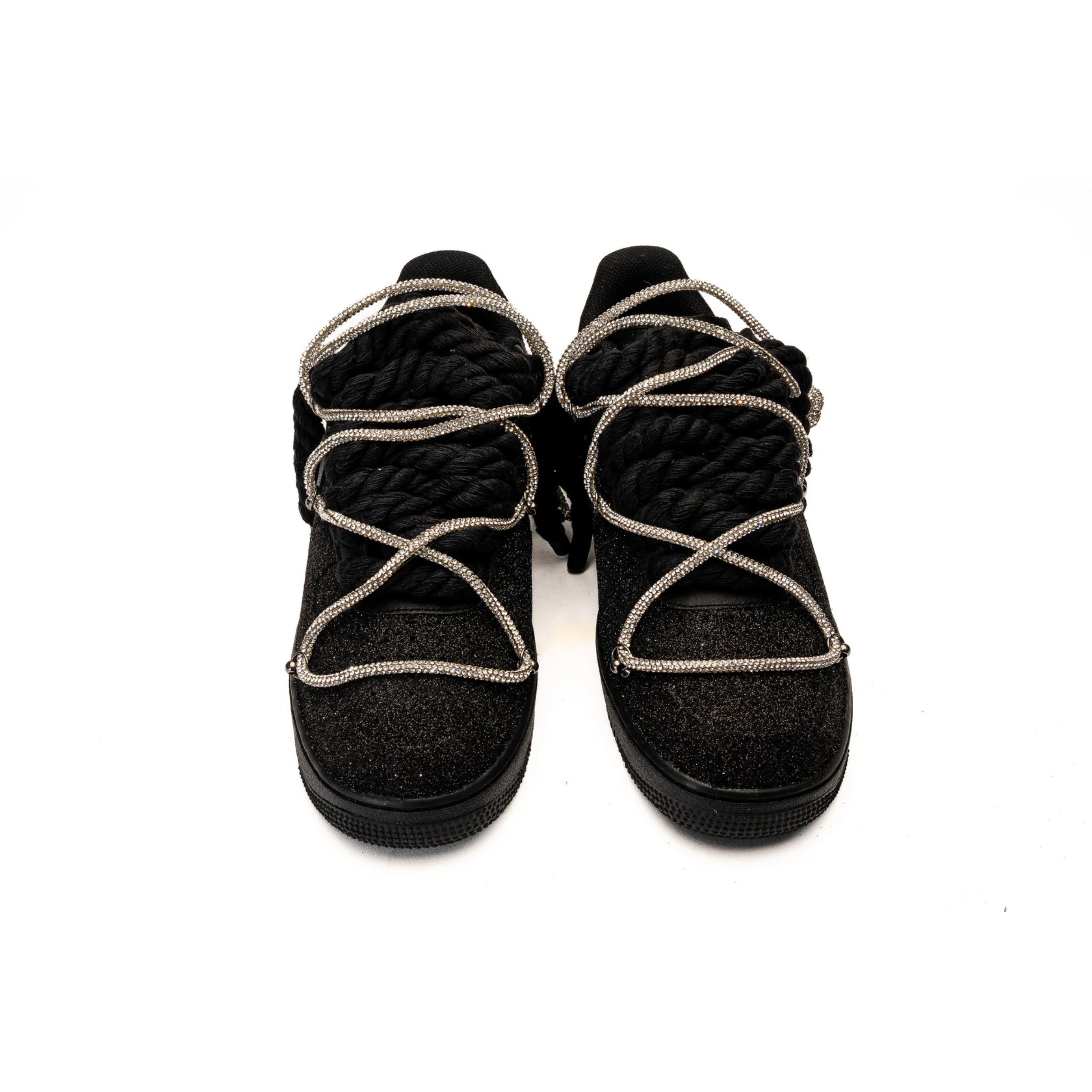 Nike Air Force 1 Custom Black “Glitter” Rope Laces Off Swarovski Glitter Rhinestone Silver Silver