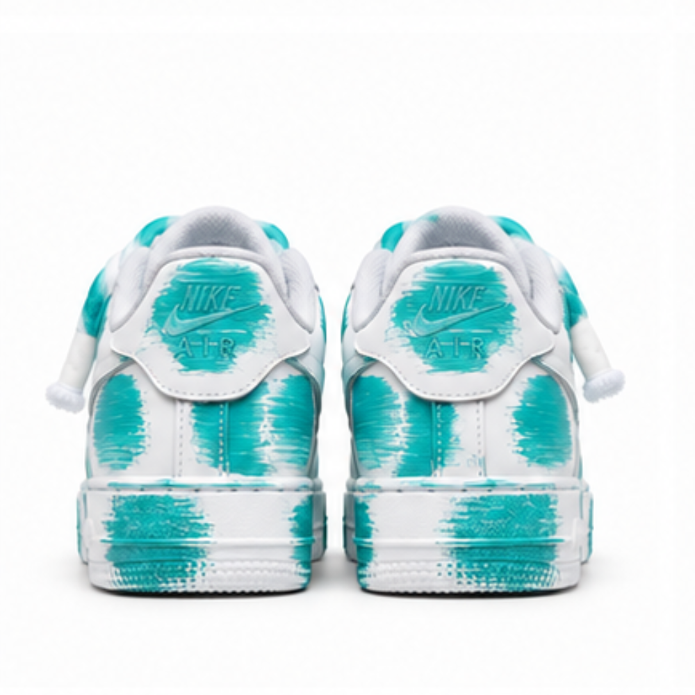 Nike Air Force 1 Custom White Rope Laces Effetto Sporco Spuorc Verde Acqua Teal Paint