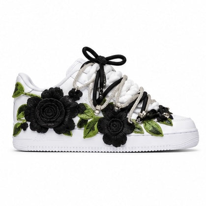 Nike Air Force 1 White Rope Laces Custom White Black Roses Rose Nere