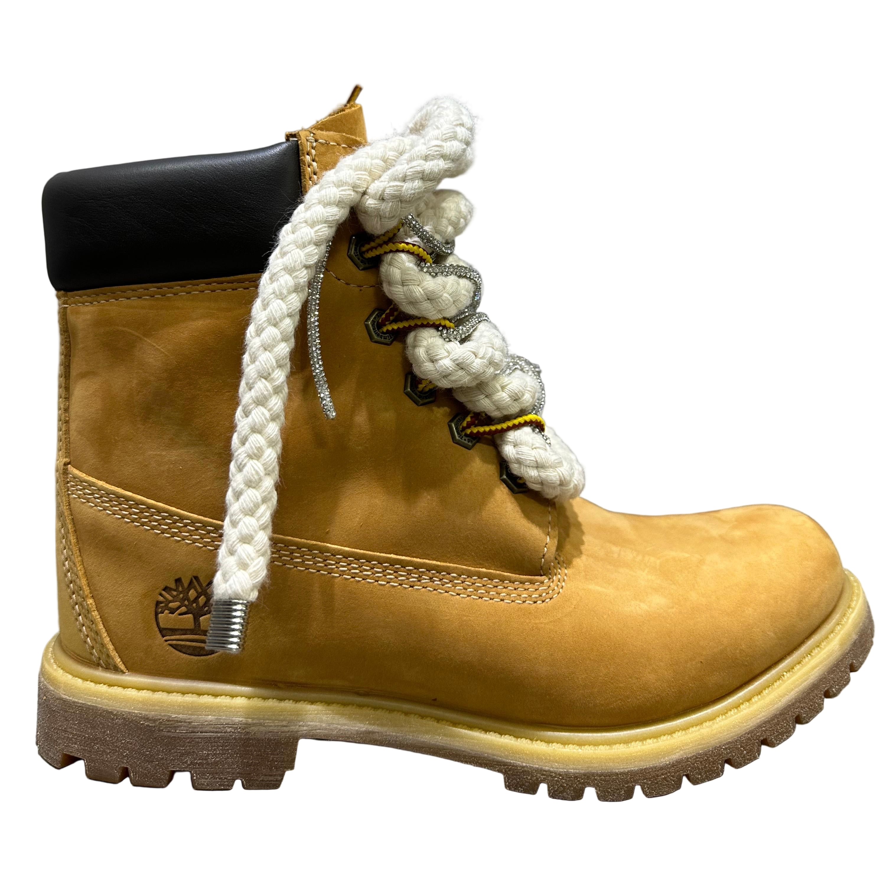 Timberland® Stivale Impermeabile Premium 6-Inch in giallo Custom Corda Rope Laces Silver Swarovski Lacci