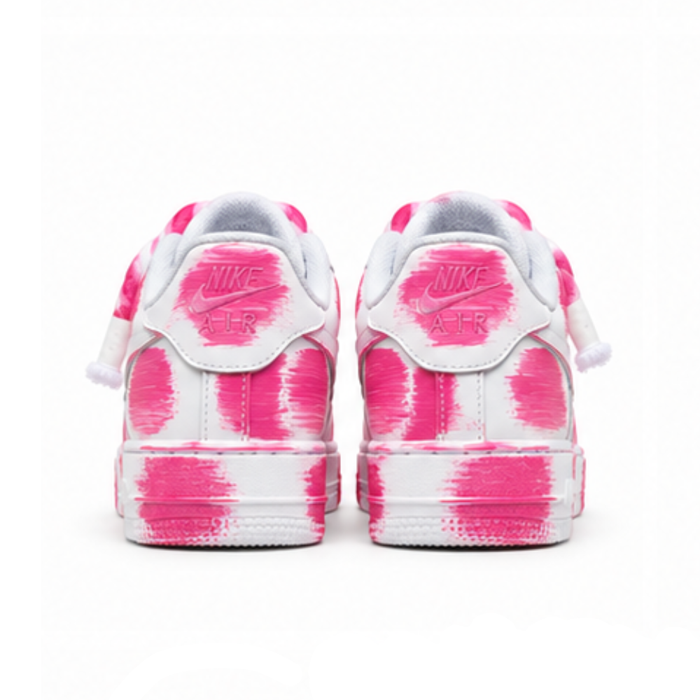 Nike Air Force 1 Custom White Rope Laces Effetto Sporco Spuorc Rosa Rose Paint
