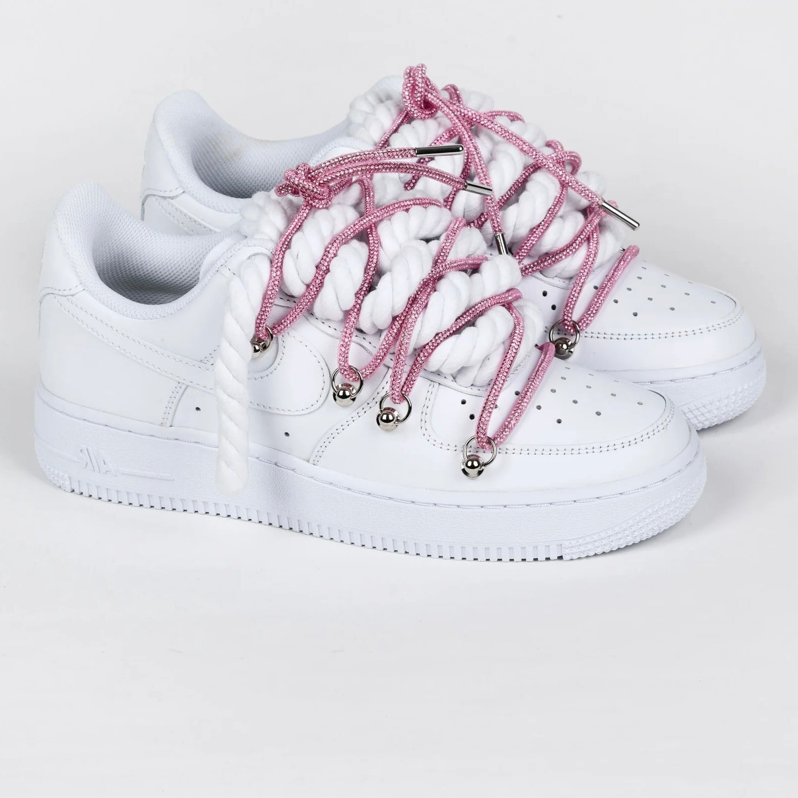 Nike Air Force 1 White Custom Pink Rope Laces Off Swarovski