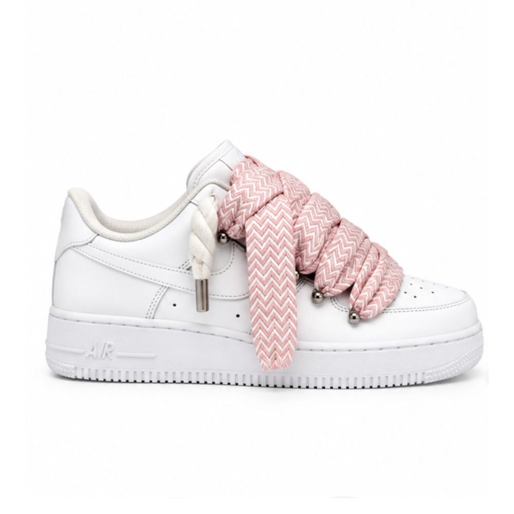 Nike Air Force 1 White Custom White Rope Laces Mood Lavin Style Rose