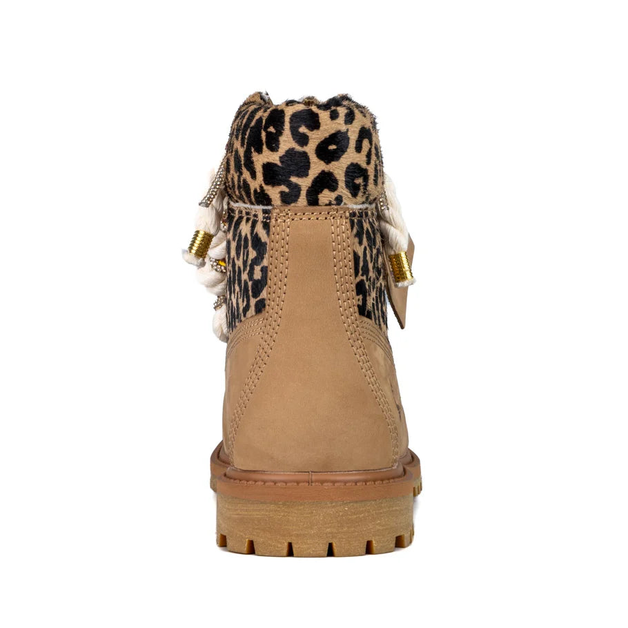Timberland® Stivale Impermeabile Premium Beige Leopardo Custom Corda Rope Laces Gold Swarovski