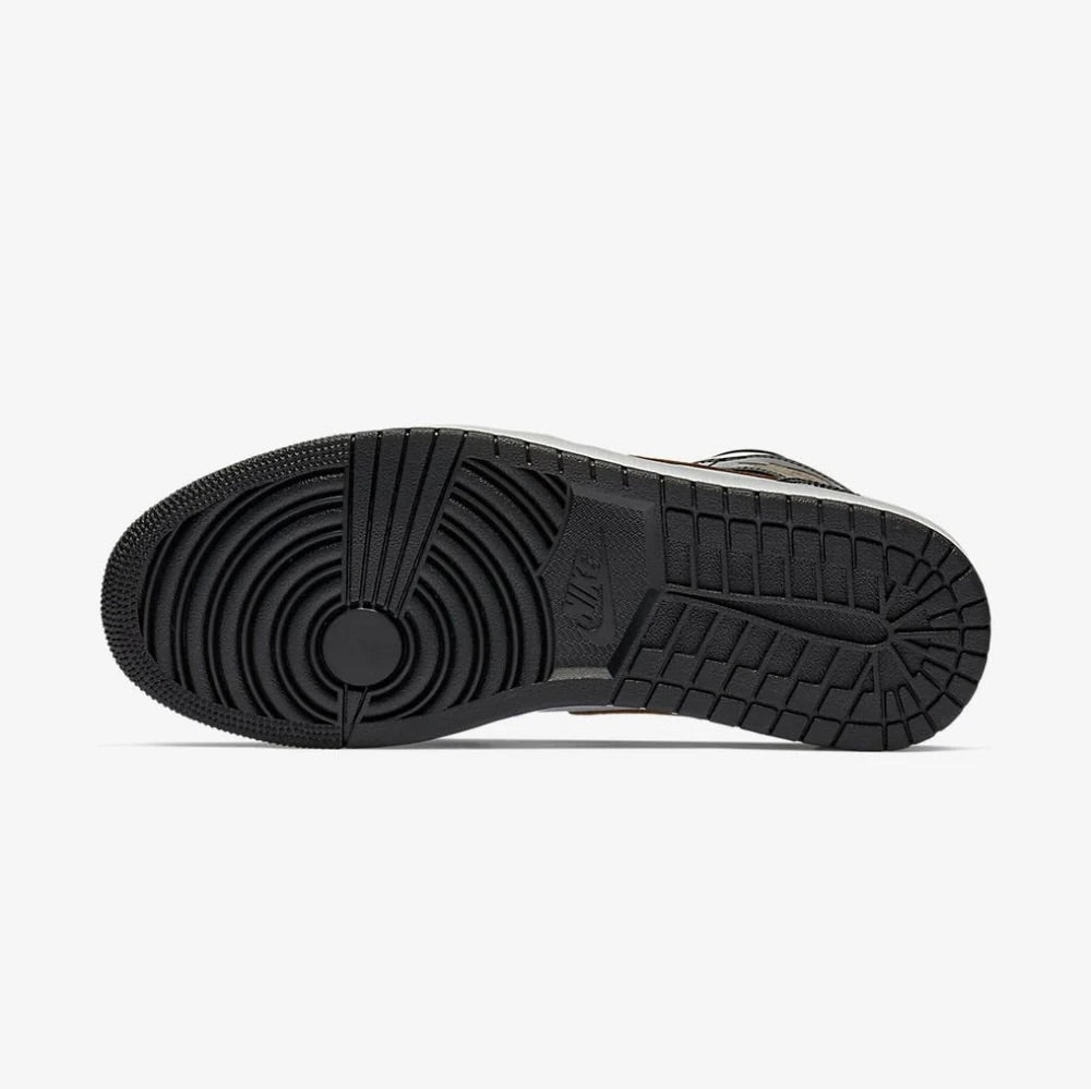 Jordan 1 Mid nero lucido bianco oro