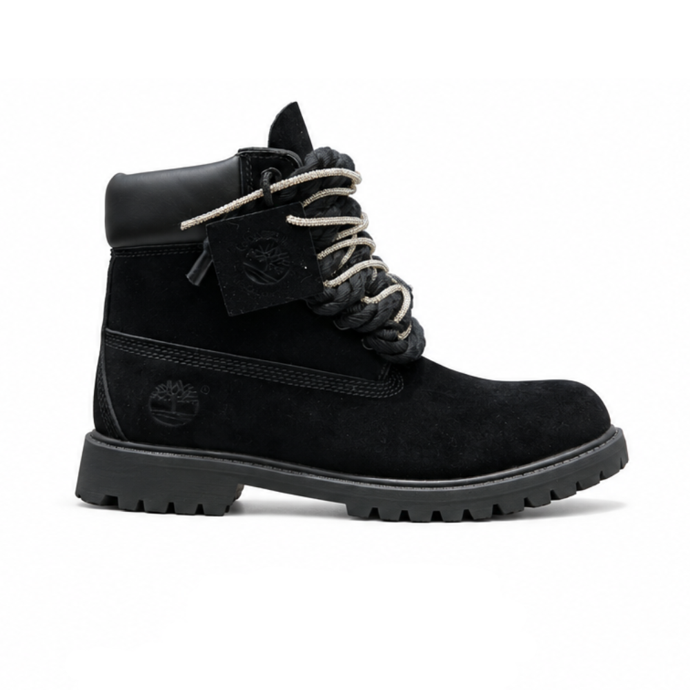 Timberland® Bota Impermeable Premium Negro Personalizado Cordón Cuerda Lazos Negro Plata Swarovski