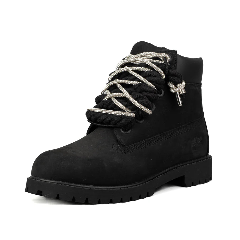 Timberland® Stivale Impermeabile Platform Premium Black Custom Corda Black Rope Laces Silver Swaroski