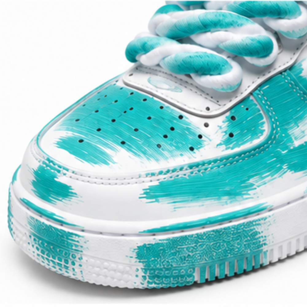 Nike Air Force 1 Custom White Rope Laces Effetto Sporco Spuorc Verde Acqua Teal Paint