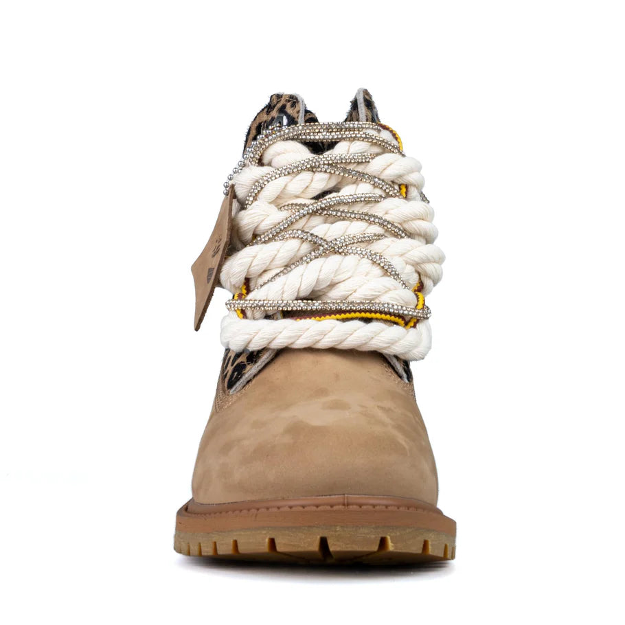 Timberland® Stivale Impermeabile Premium Beige Leopardo Custom Corda Rope Laces Gold Swarovski