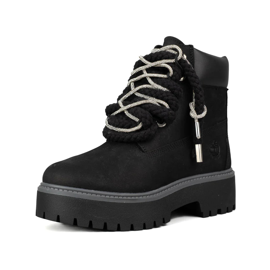 Timberland® Stivale Impermeabile Platform Premium Stone Street Black Custom Corda Black Rope Laces Silver Swarovski