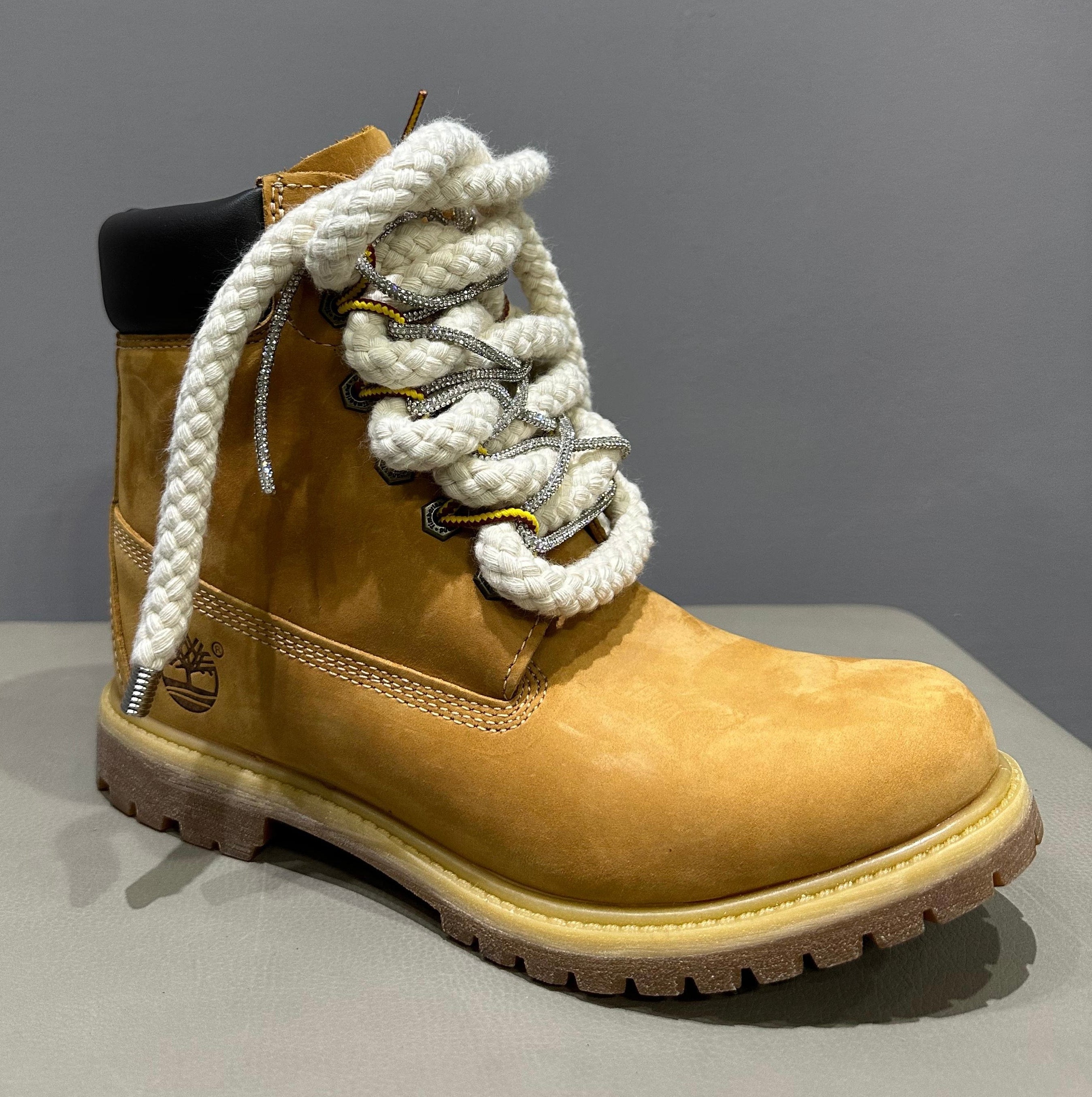 Timberland® Stivale Impermeabile Premium 6-Inch in giallo Custom Corda Rope Laces Silver Swarovski Lacci