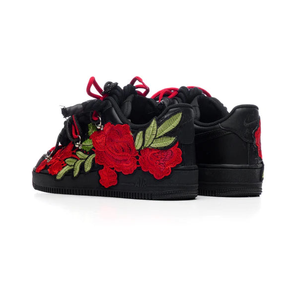 Nike Air Force 1 Black Rope Laces Custom Black Red Roses