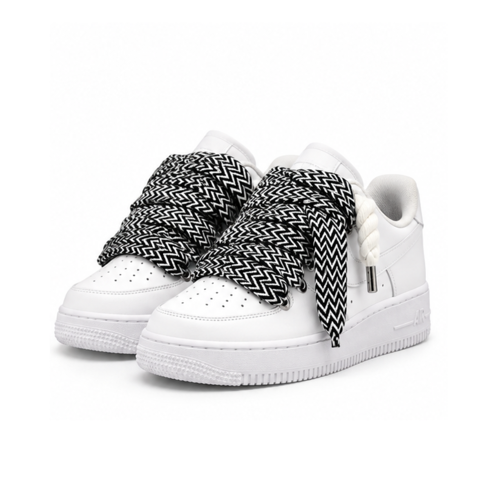 Nike Air Force 1 White Custom White Rope Laces Mood Lavin Style Black Grey