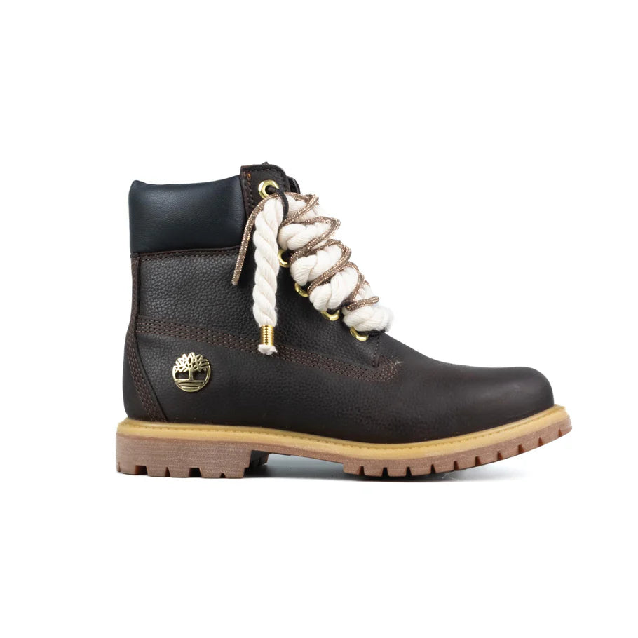 Timberland® Stivale Impermeabile Premium Marrone Scuro Custom Corda Beige Rope Laces Gold Swaroski