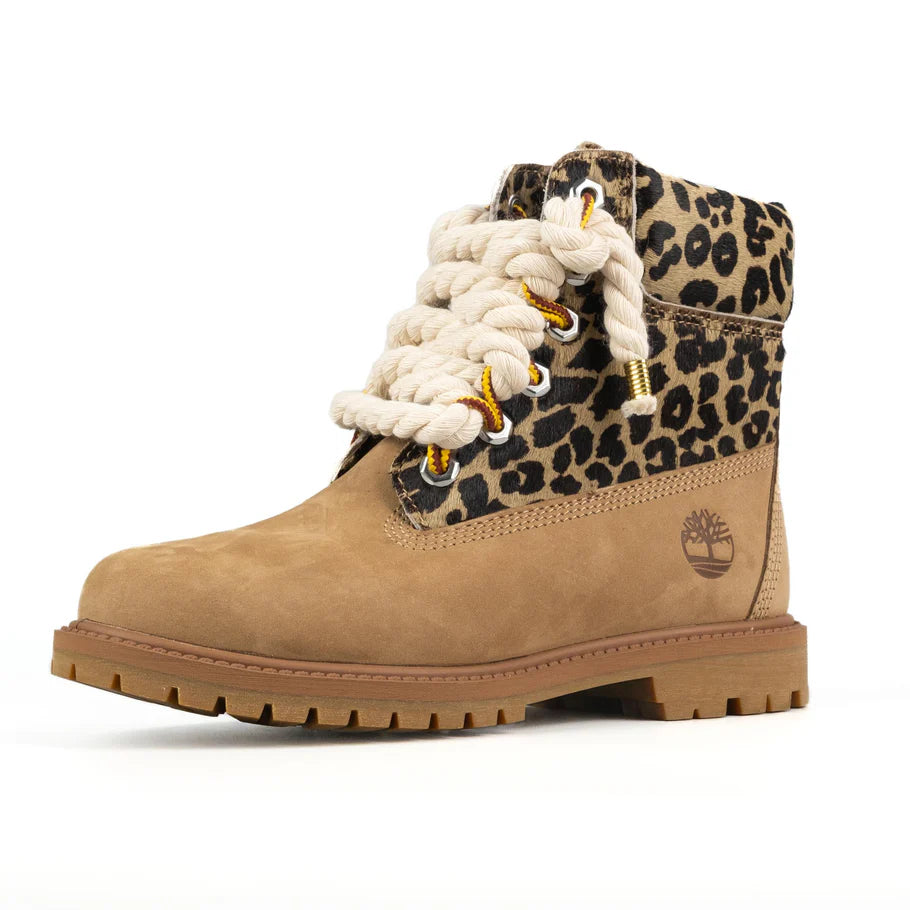 Timberland® Stivale Impermeabile Premium Beige Leopard Custom Corda Beige Rope Laces