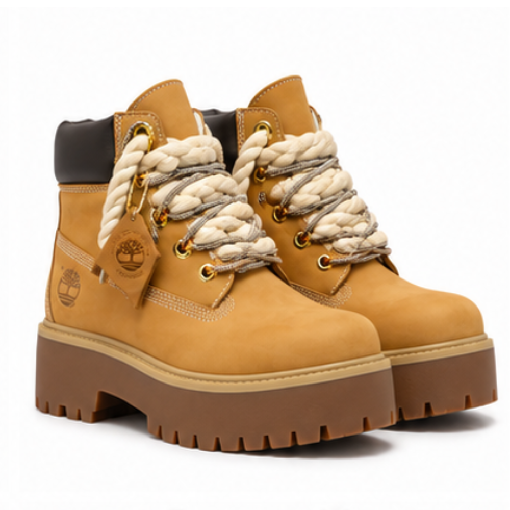 Timberland® Premium Plateau-Stiefel Stone Street Gelb mit maßgefertigten Kordel-Schnürsenkeln und Swarovski Glitzer Silber