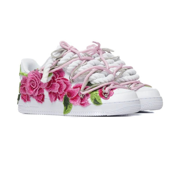 Nike Air Force 1 White Rope Laces Custom White Pink Roses