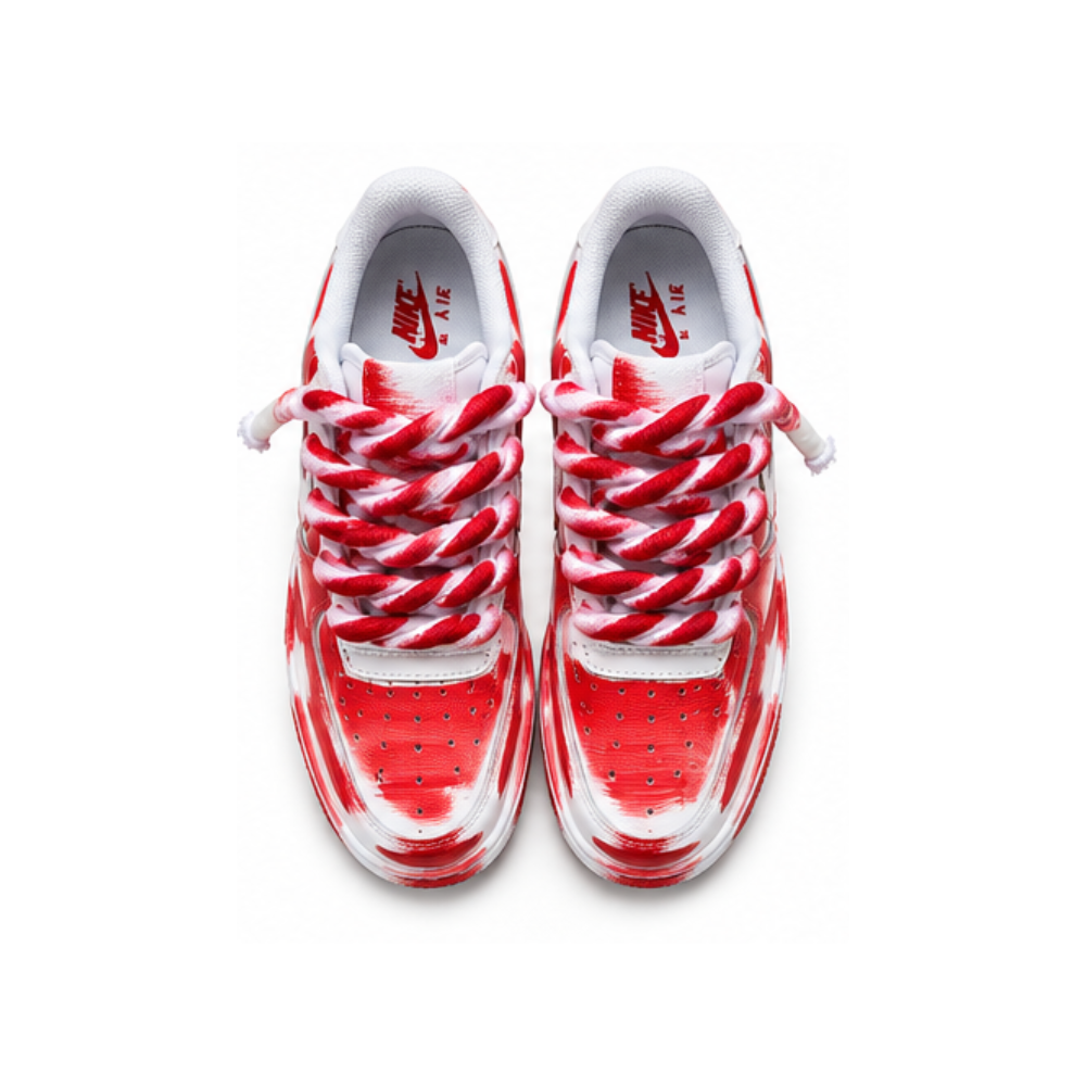 Nike Air Force 1 Custom White Rope Laces Effetto Sporco Spuorc Red Paint