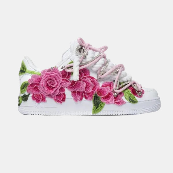 Nike Air Force 1 White Rope Laces Custom White Pink Roses