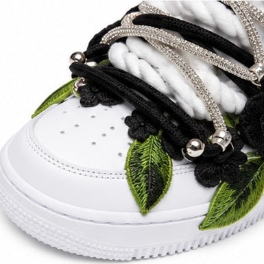 Nike Air Force 1 White Rope Laces Custom White Black Roses Rose Nere