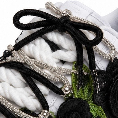 Nike Air Force 1 White Rope Laces Custom White Black Roses Rose Nere