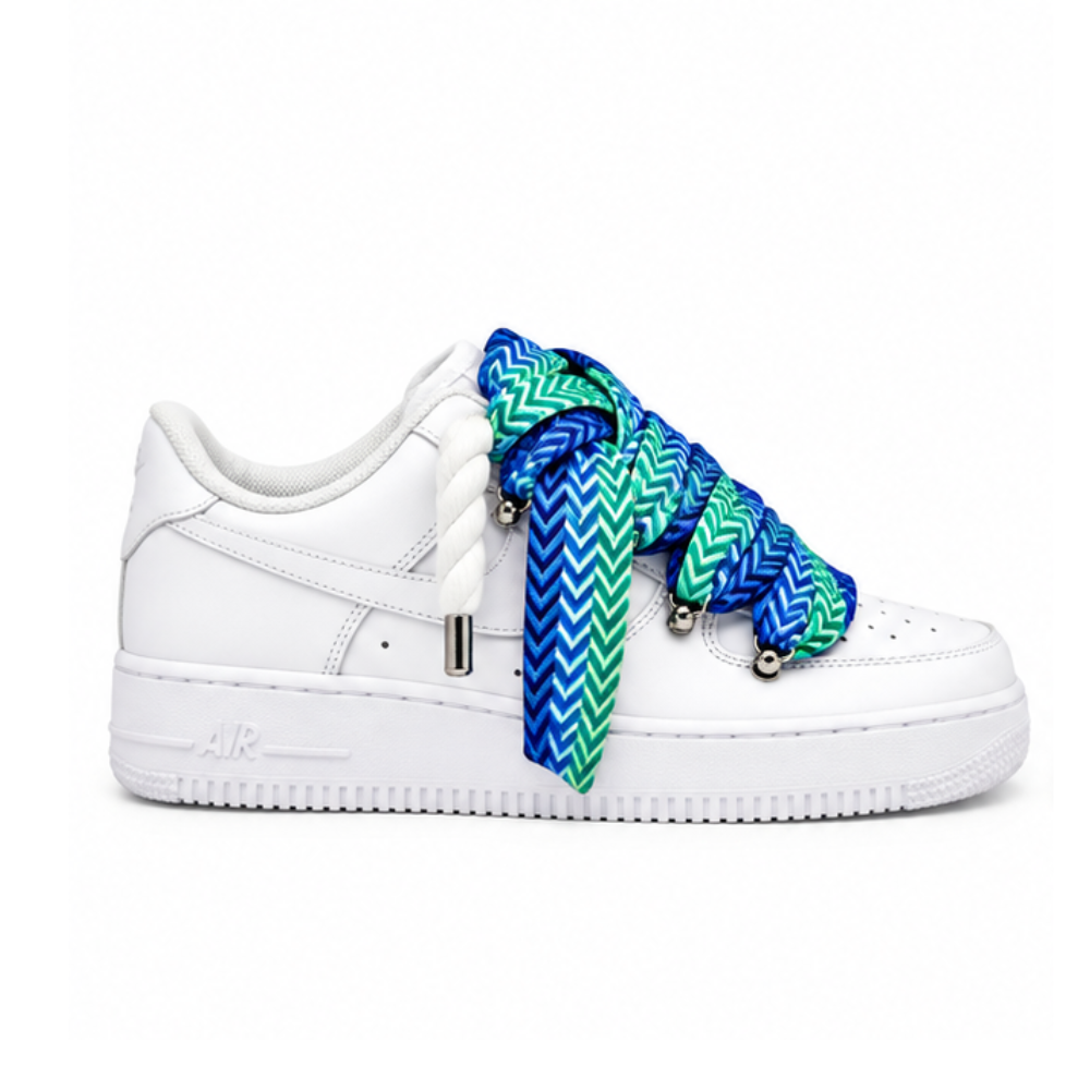 Nike Air Force 1 White Custom White Rope Laces Mood Lavin Style Blue Light Blue