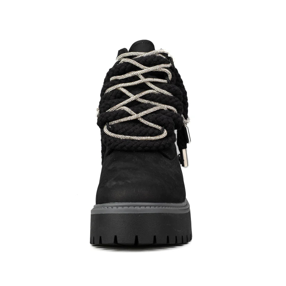 Timberland® Stivale Impermeabile Platform Premium Stone Street Black Custom Corda Black Rope Laces Silver Swarovski