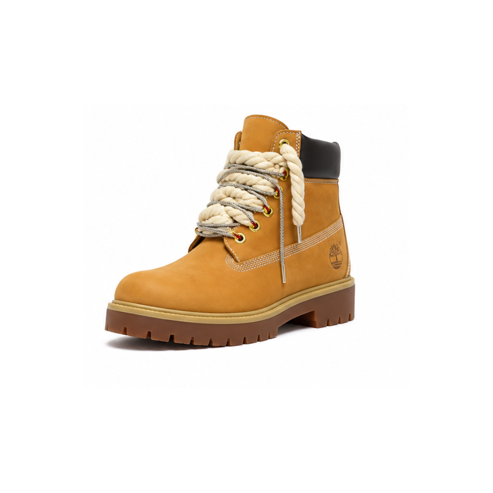Timberland® Botín Impermeable Premium de 6 Pulgadas en amarillo Cordones Personalizados de Cuerda Plata Swarovski