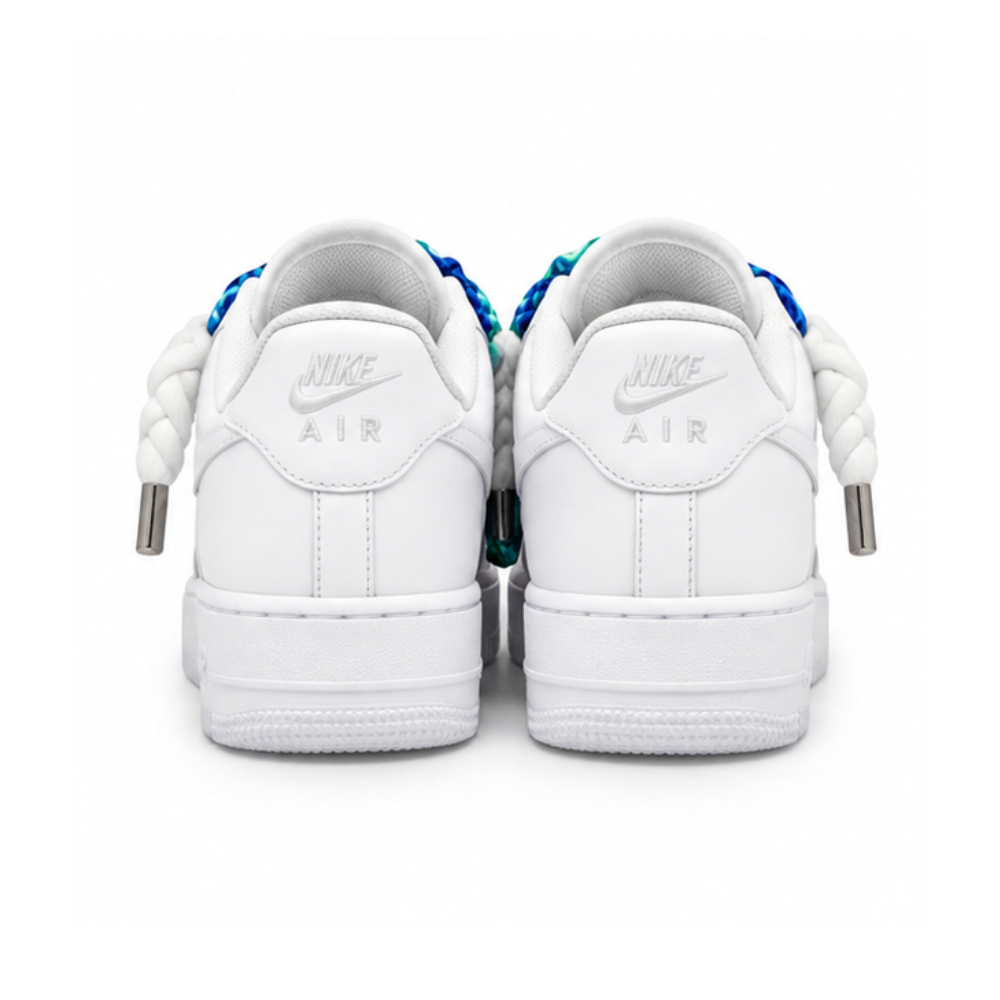 Nike Air Force 1 White Custom White Rope Laces Mood Lavin Style Blue Light Blue