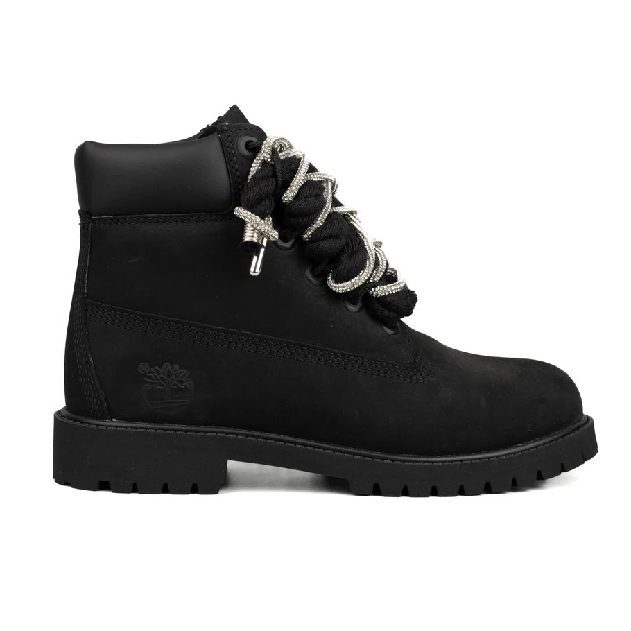Timberland® Stivale Impermeabile Platform Premium Black Custom Corda Black Rope Laces Silver Swaroski