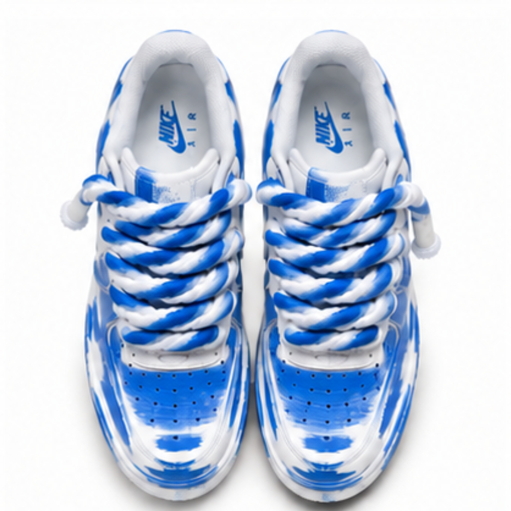 Nike Air Force 1 Custom White Rope Laces Effetto Sporco Spuorc Blue Paint