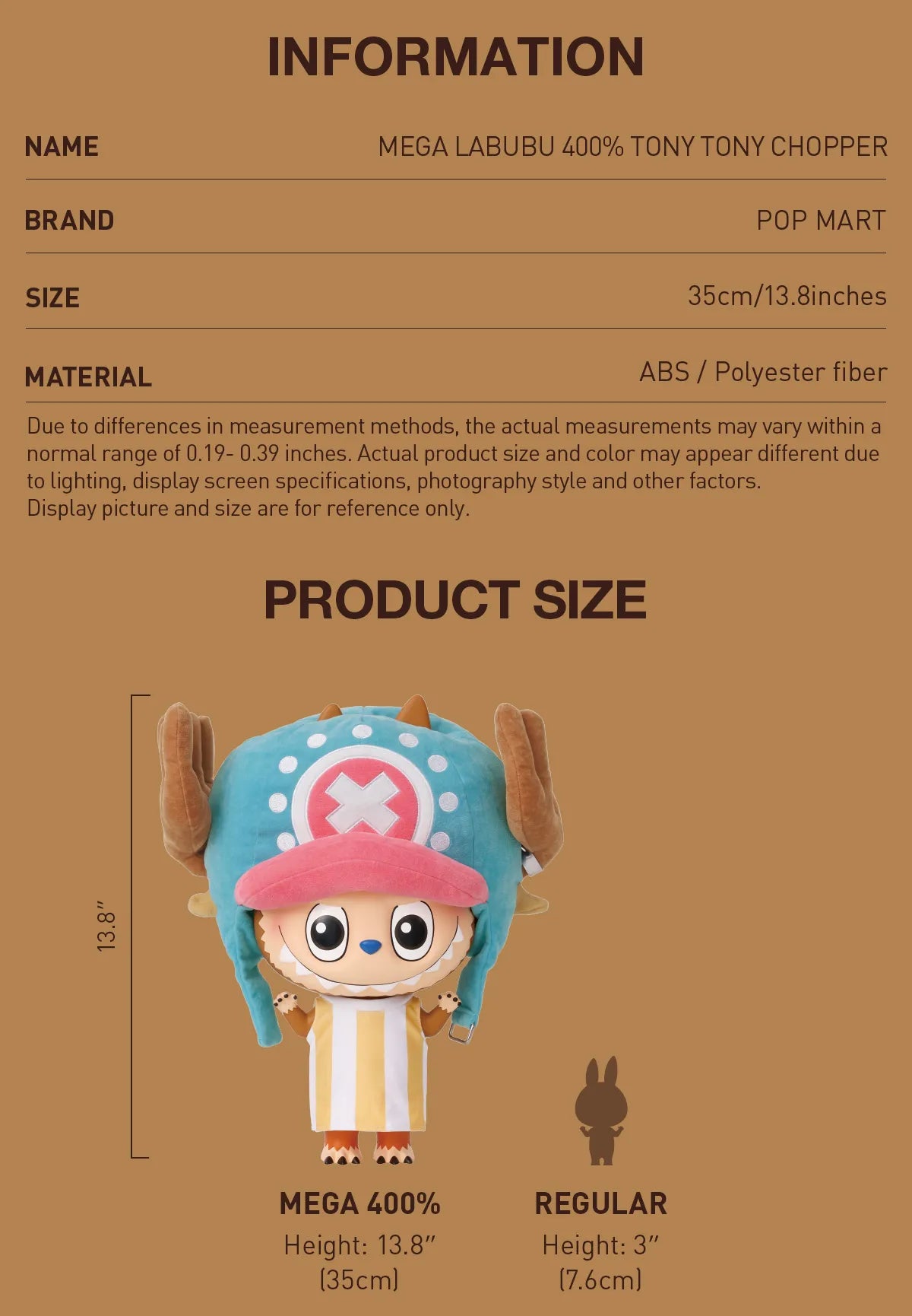 Pop Mart Labubu The Monsters x One Piece Mega Labubu Tonytony Chopper 400%