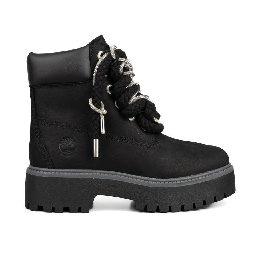 Timberland® Stivale Impermeabile Platform Premium Stone Street Black Custom Corda Black Rope Laces Silver Swarovski