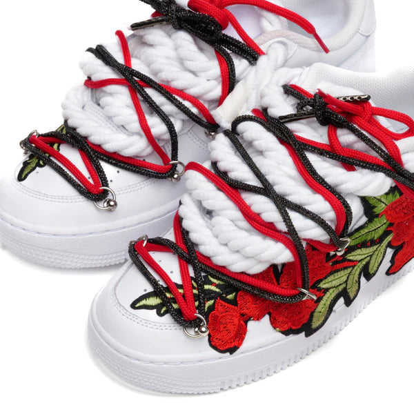Nike Air Force 1 White Rope Laces Custom White Red Roses