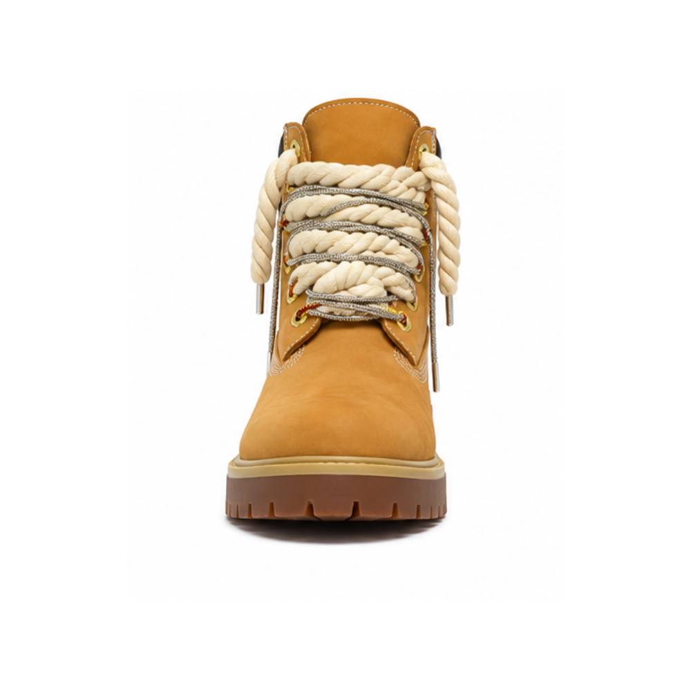 Timberland® Botín Impermeable Premium de 6 Pulgadas en amarillo Cordones Personalizados de Cuerda Plata Swarovski