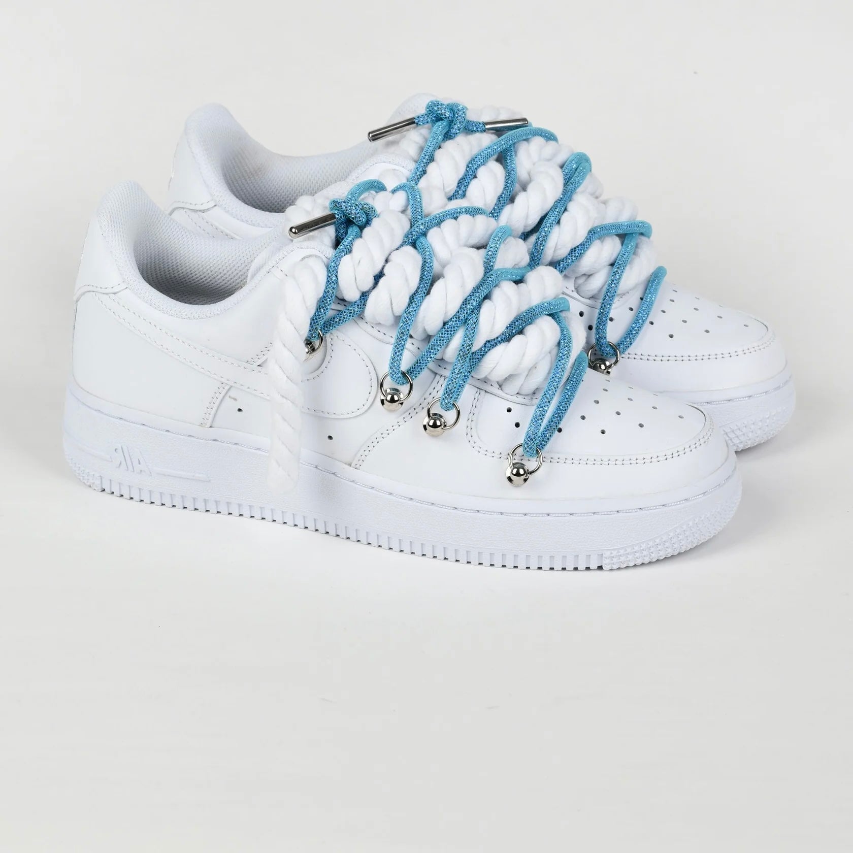 Nike Air Force 1 White Custom Blue Rope Laces Off Swarovski
