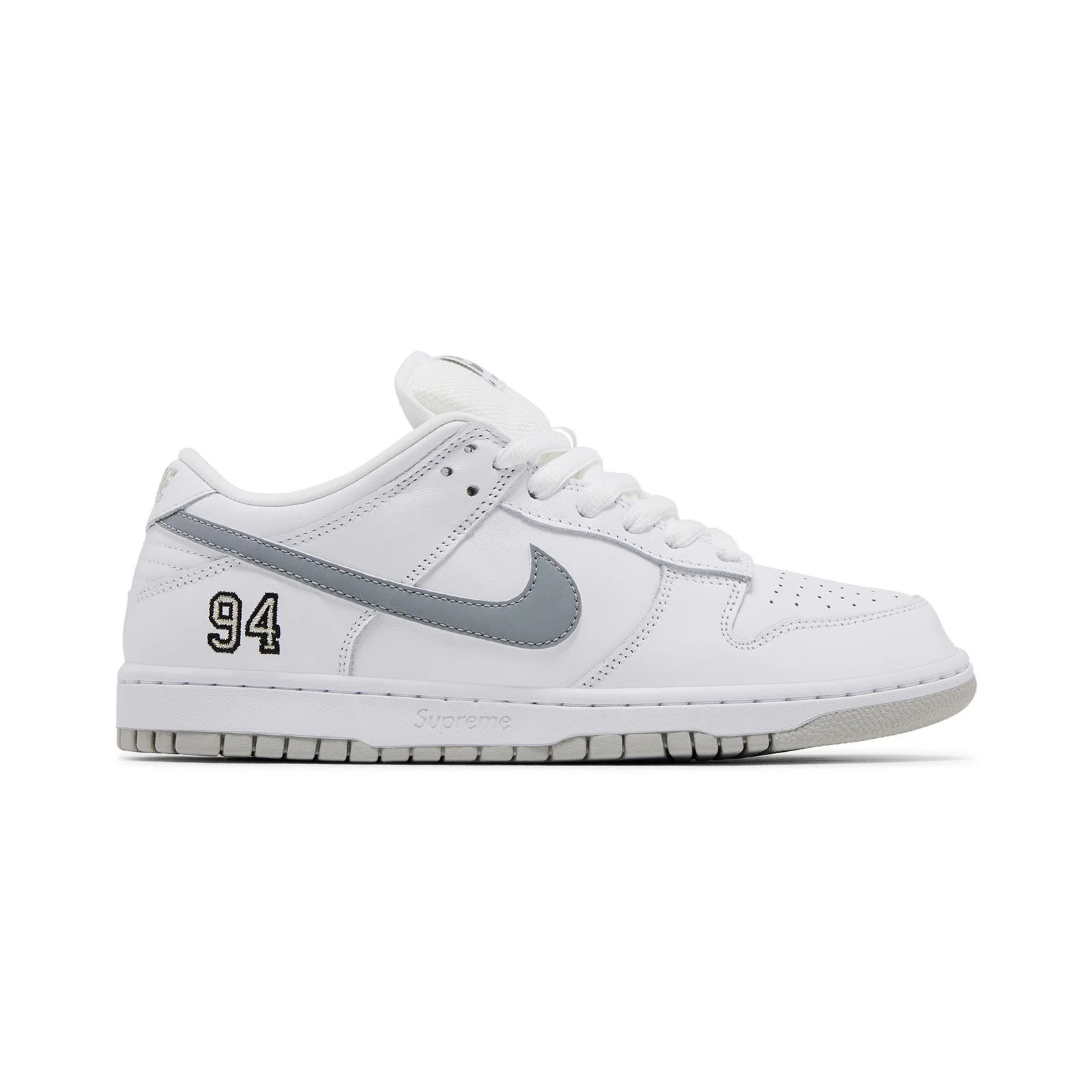 Nike SB Dunk Low Supreme 94 White Metallic Silver