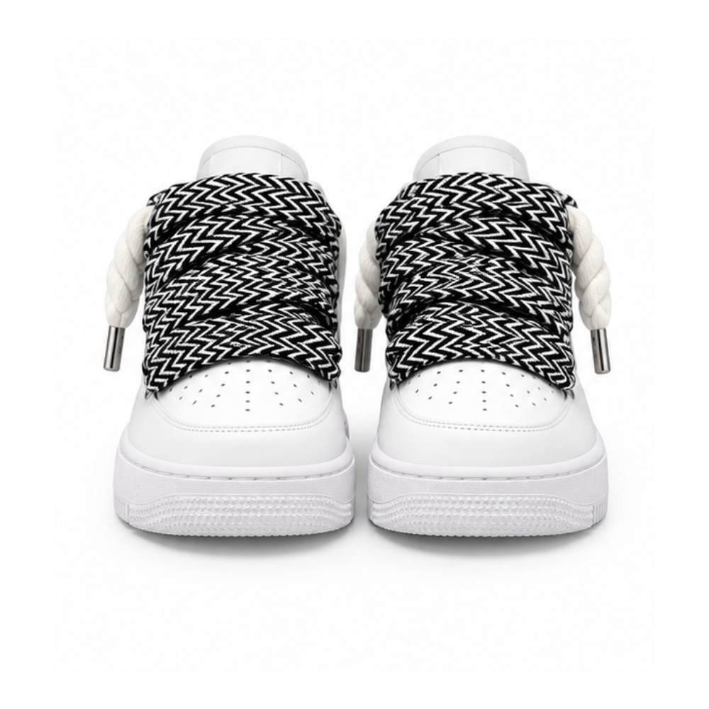 Nike Air Force 1 White Custom White Rope Laces Mood Lavin Style Black Grey